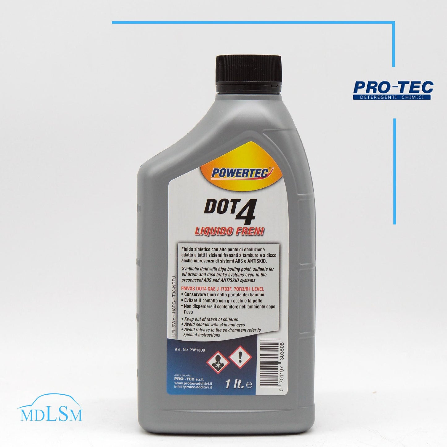 POWERTEC - LIQUIDO FRENI DOT 4 ABS E ANTISKID 1L SINTETICO PER AUTO "PW1308"