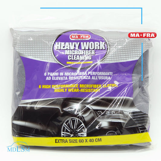 MAFRA HEAVY WORK 6 PANNI IN MICROFIBRA 60X40 PULIZIA E ASCIUGATURA AUTO E MOTO